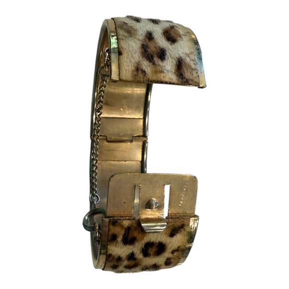 Vintage Animal Print Brown Leopard Fur ( faux ?) 1”W Statement Bracelet - Picture 5 of 10